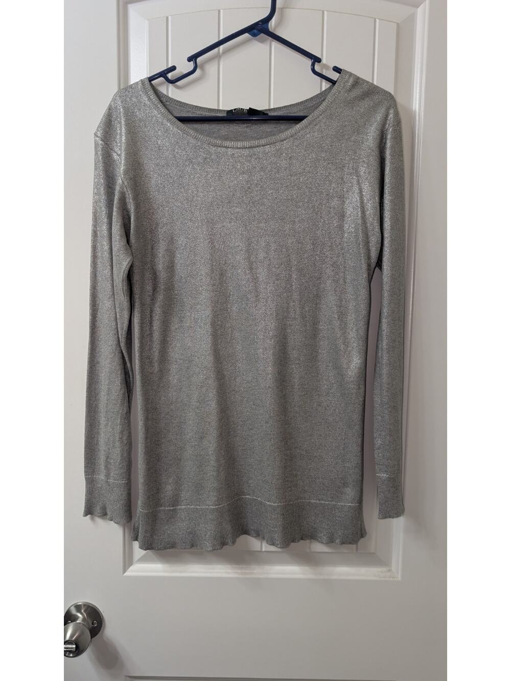 Lauren Ralph Lauren Silver Metallic Knit Crew Neck Pullover Sweater Women’s M